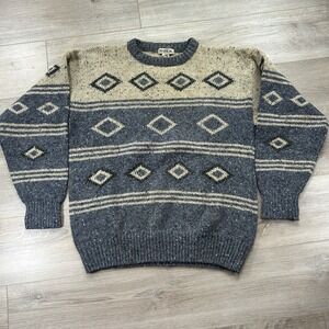 VTG‎ Re Union Men's S Wool Blend Crewneck Striped Argyle Chunky Speckled Sweater